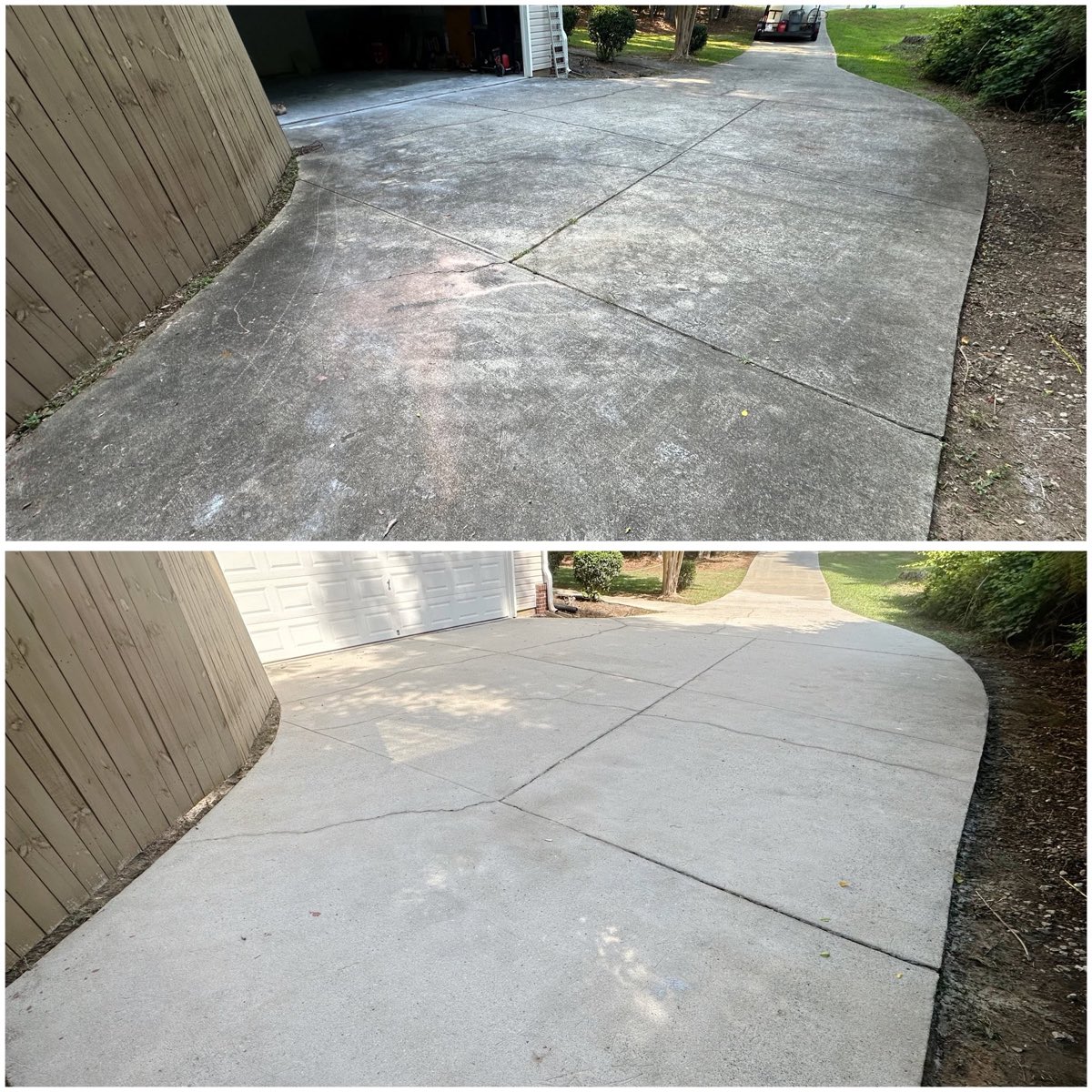 Before and after of a large driveway restored